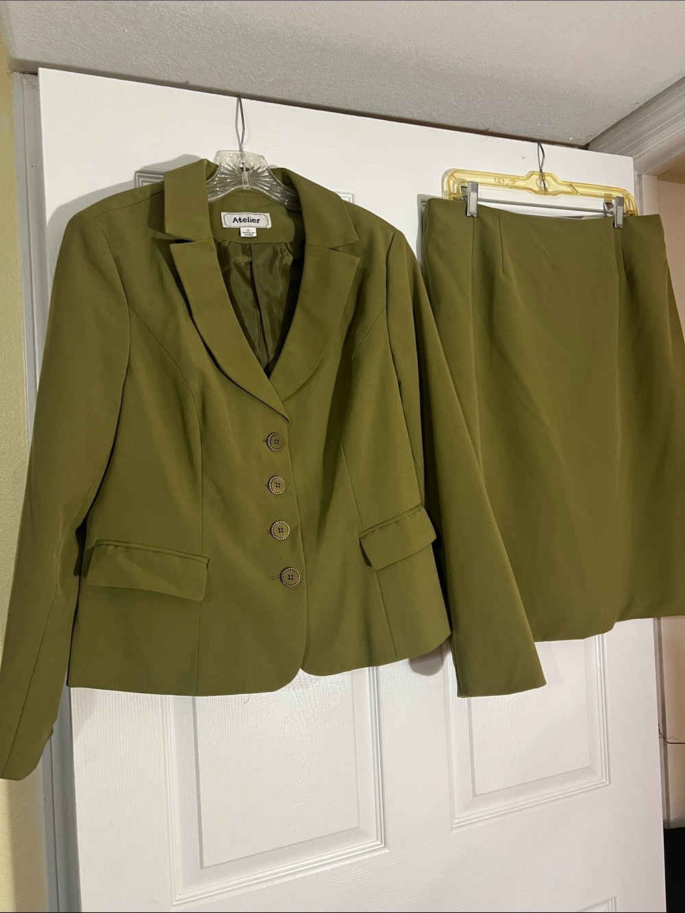 Atelier Olive Green Two-Piece Skirt Suit Set